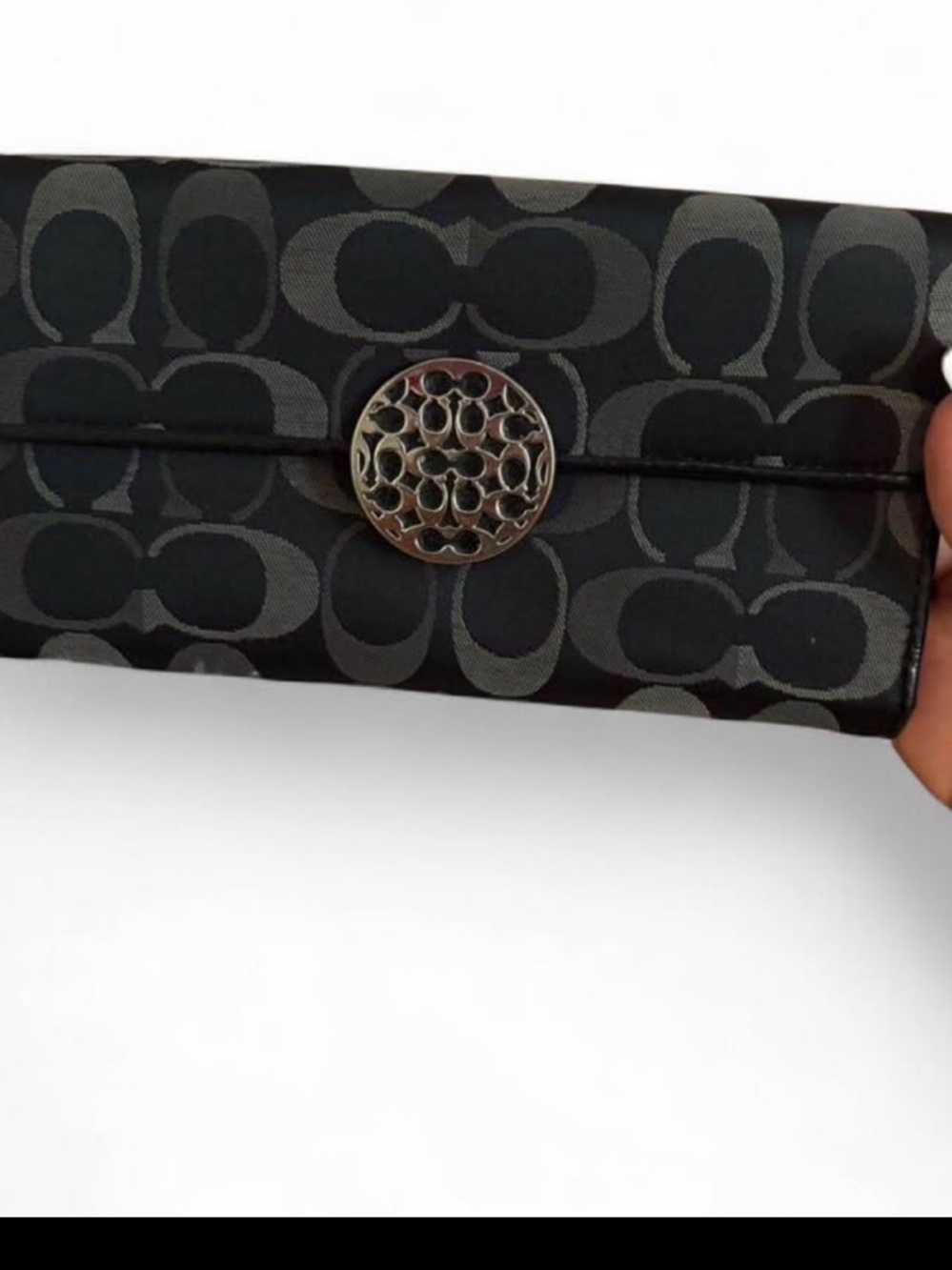 Coach Black & Gray Signature Turnlock Wallet